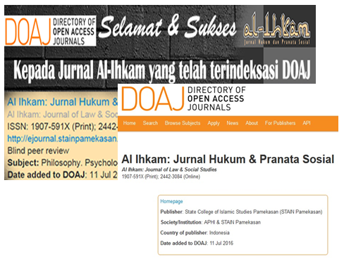 Jurnal al-Ihkam Jurusan Syariah terindeks di Directory of Open Acces Journal (DOAJ)